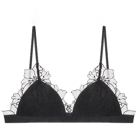 BANERDANNI Pure Desire Victoria French Lace Embroidered Lingerie Women's Thin Cup Triangle Cup Bra Set Comfortable No Underwire