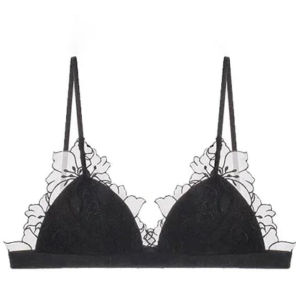 BANERDANNI Pure Desire Victoria French Lace Embroidered Lingerie Women's Thin Cup Triangle Cup Bra Set Comfortable No Underwire