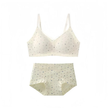 Teenage Sexy Lace Floral Bra Set Comfortable Non-steel Ring Beauty Back Small Breasts Gathered up Support Anti-Sagging Bra Set