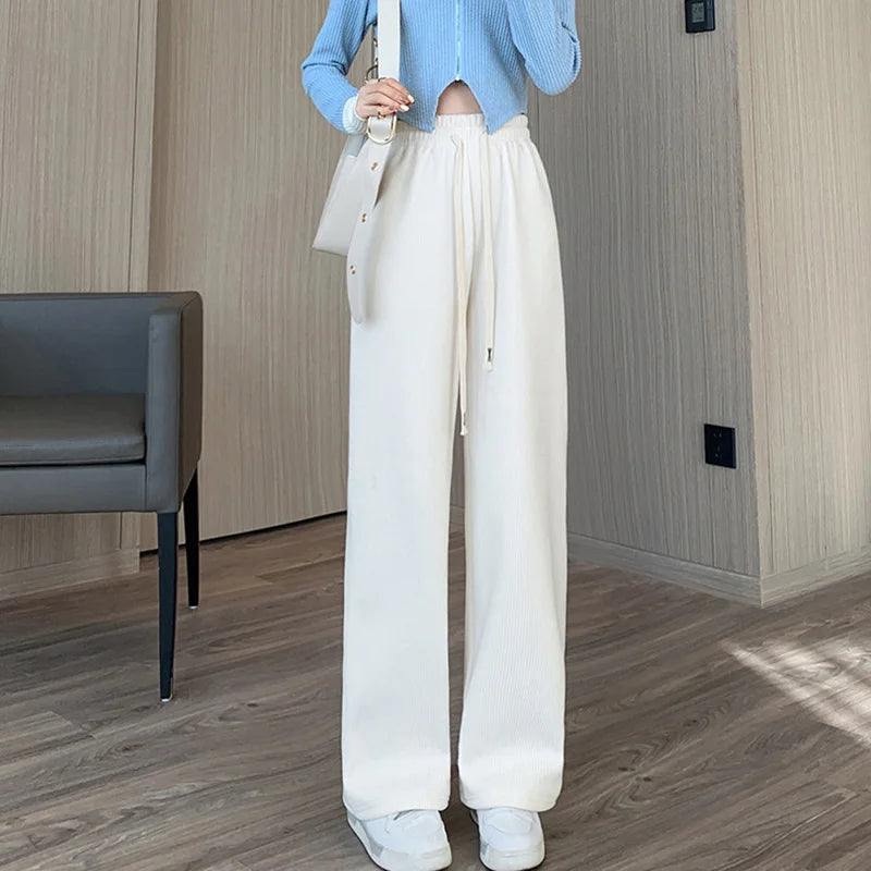 Women Long Pants Spring Autumn Women Elastic Waist Straight Long Wide Leg Pants Casual Female Long Pants Trousers