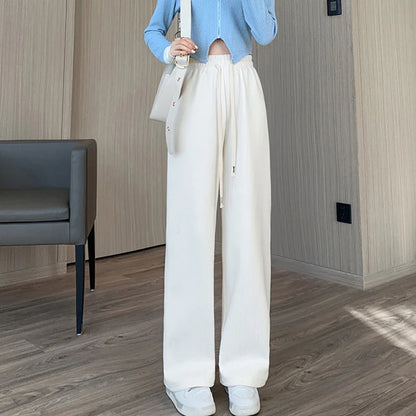 Women Long Pants Spring Autumn Women Elastic Waist Straight Long Wide Leg Pants Casual Female Long Pants Trousers