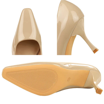 Fashion Women 7.5 cm Heels Patent Leather Women Pumps Square Head Kitten Heels Stiletto Elegant Banquet Shoes Sexy Party Shoes