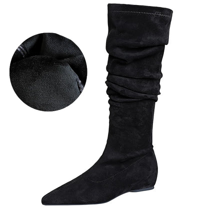 BIGTREE Shoes Women Over-the-knee Boots Side Zipper Pleated Long Boots Flat Heeled Boots Women Shoes Suede Autumn Winter Boots