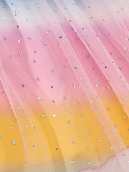 Girls Summer Gown Sweet Sleeveless Tulle Skirt with Gradient Color Sequin Mesh Gathered Strap Design for Outdoor Vacation