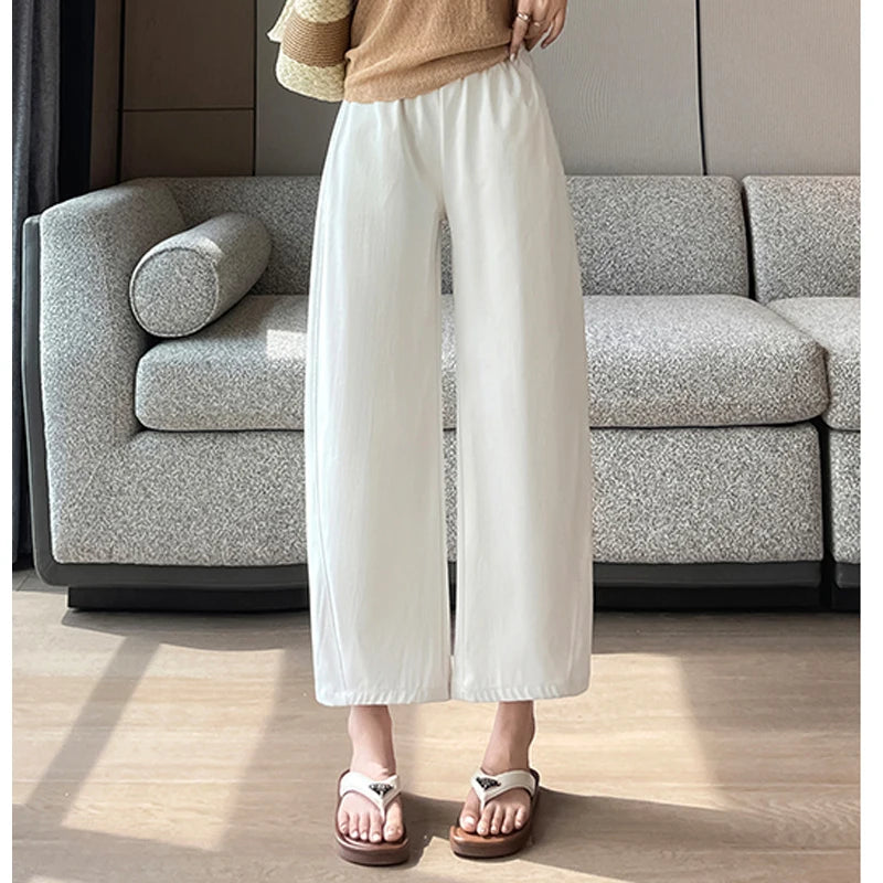 Women Cotton Linen Casual Pants 2026 Summer New High Waist Pleated Wide Leg Ankle Chic  Pants Easy Wear Quality  Trousers