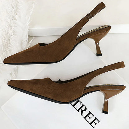 BIGTREE Shoes Kitten Heels 6 CM Suede Women Pumps Pointed Hollow Out High Heels Summer Women Heeled Sandals Comfort Ladies Shoes