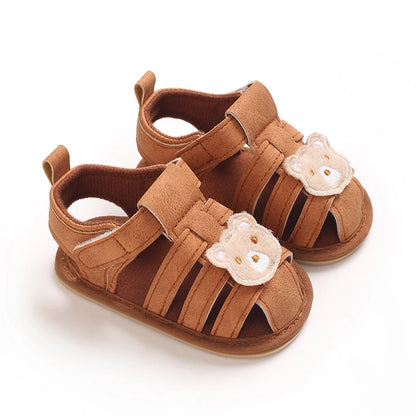 0-1Year Baby Shoes Infant Pre-Walker Shoes Cute Teddy Bear Pattern Summer Sandals Soft Sole Adjustable Strap Daily Footwear
