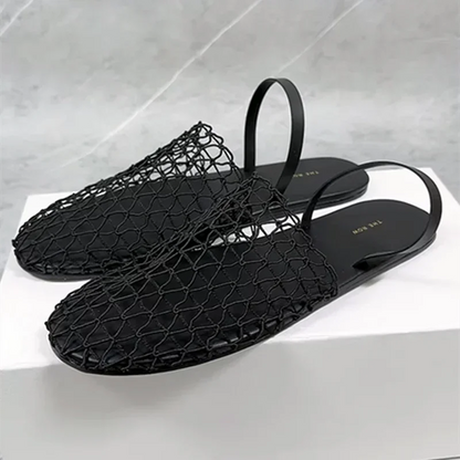 Novelty Mesh Flat Sandals Women Designer Weaving Hollow Breathable Mules Slippers Summer Light Comfort Slingbacks Slide Sandals