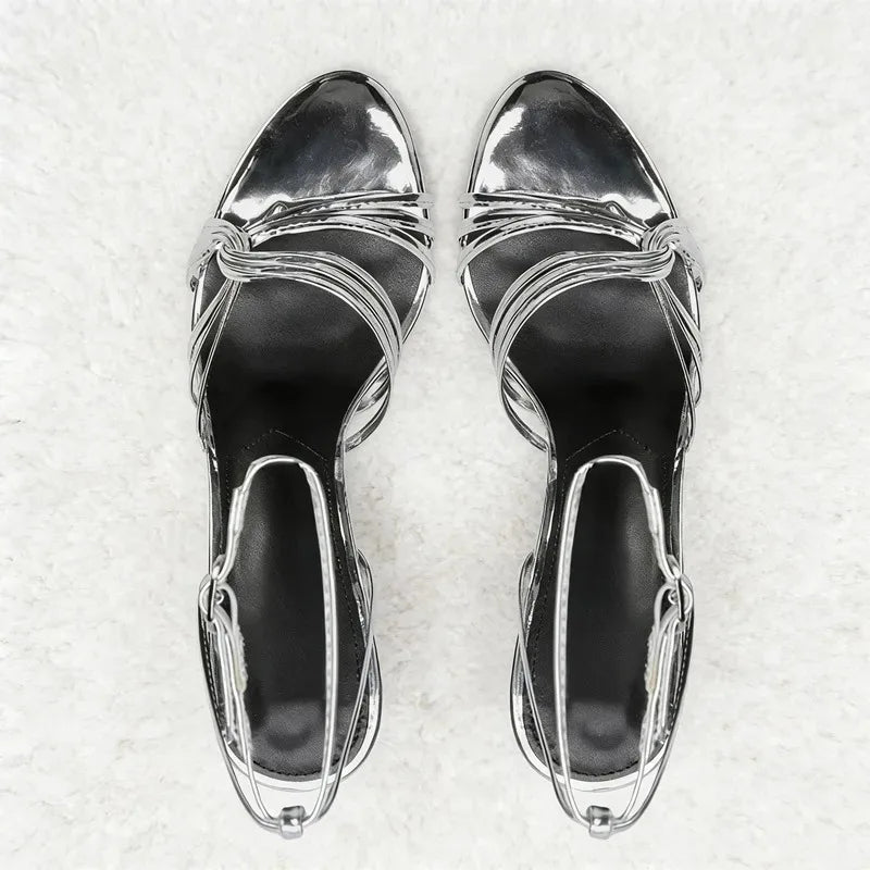 Silver Ankle Strap High Heel Sandals Women Sexy Open Toe Stiletto High Heels for Ladies Summer Elegant Party Dress Designer Shoe