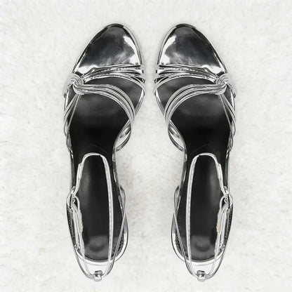 Silver Ankle Strap High Heel Sandals Women Sexy Open Toe Stiletto High Heels for Ladies Summer Elegant Party Dress Designer Shoe