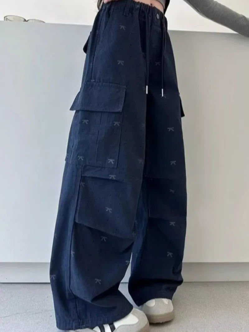 2026 Autumn New Release Trendy Girls' Butterfly Detail Straight Leg Cargo Pants Kids 5-12 Casual Wear