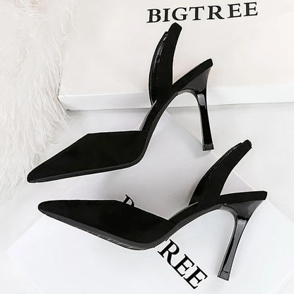 BIGTREE Shoes Women Sandals Stiletto Heels 9 cm Suede High Heels Women Summer Shoes Hollow Out Back Strap Sandals Party Shoes
