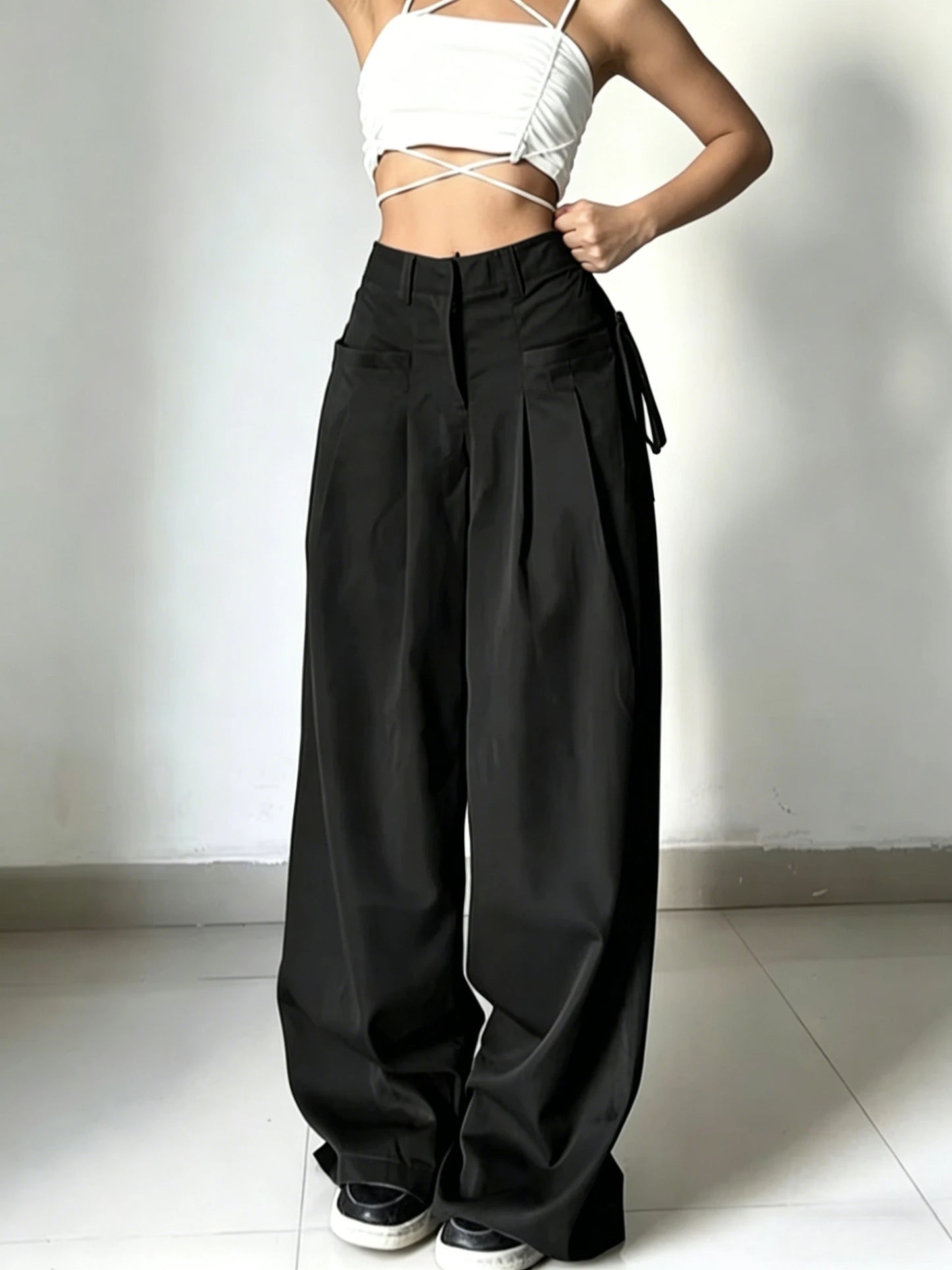 Office Chic High Waist Wide Leg Suit Pants, Loose Fit Casual Trousers for Commute