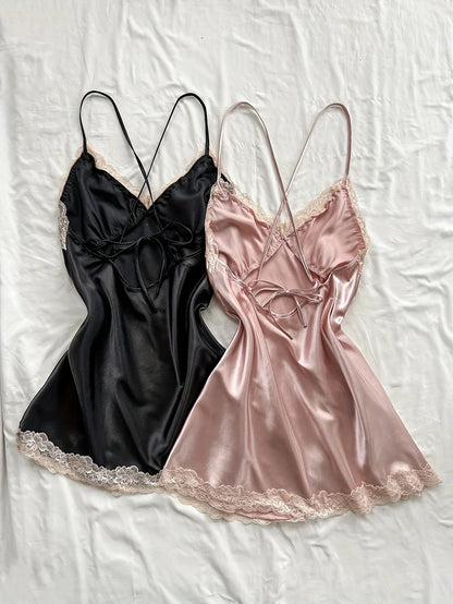 Two-piece lace patchwork women's Nightdress sexy and comfortable pajama set for women