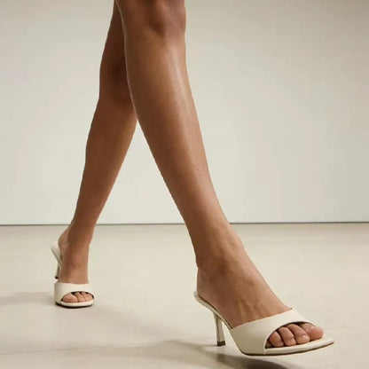 Luxury Wide-Strap Square-Toe Women's Slippers Sexy Stiletto Mules Sandals for Ladies Summer High Heels Elegant Women's Shoes