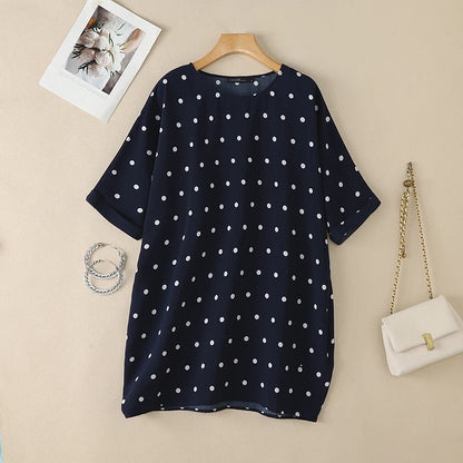 ZANZEA Woman Polka Dot Loose Long Blouses Round Neck 3/4 Sleeves Oversized Tunic Tops Autumn Casual Comfort Daily Wear Blusas
