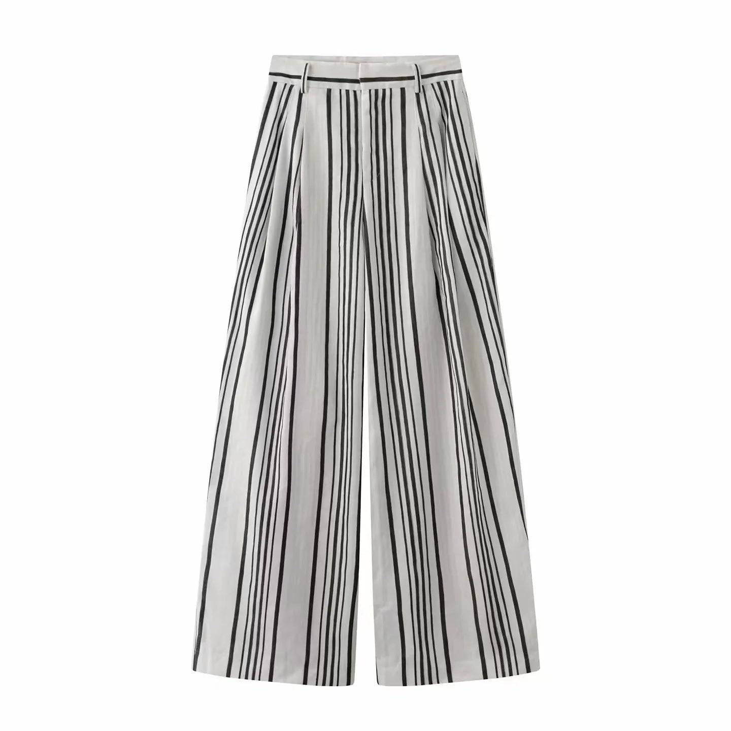 Maxdutti 2026 Summer New Loose And Comfortable Contrasting Striped High Waisted Straight Leg Linen Casual Pants For Women