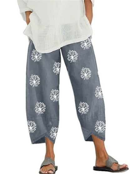Vintage Cotton and Linen Loose Harem Pants Casual High Waist Wide Leg Trousers Women Harajuku Printed Baggy Pants Oversized