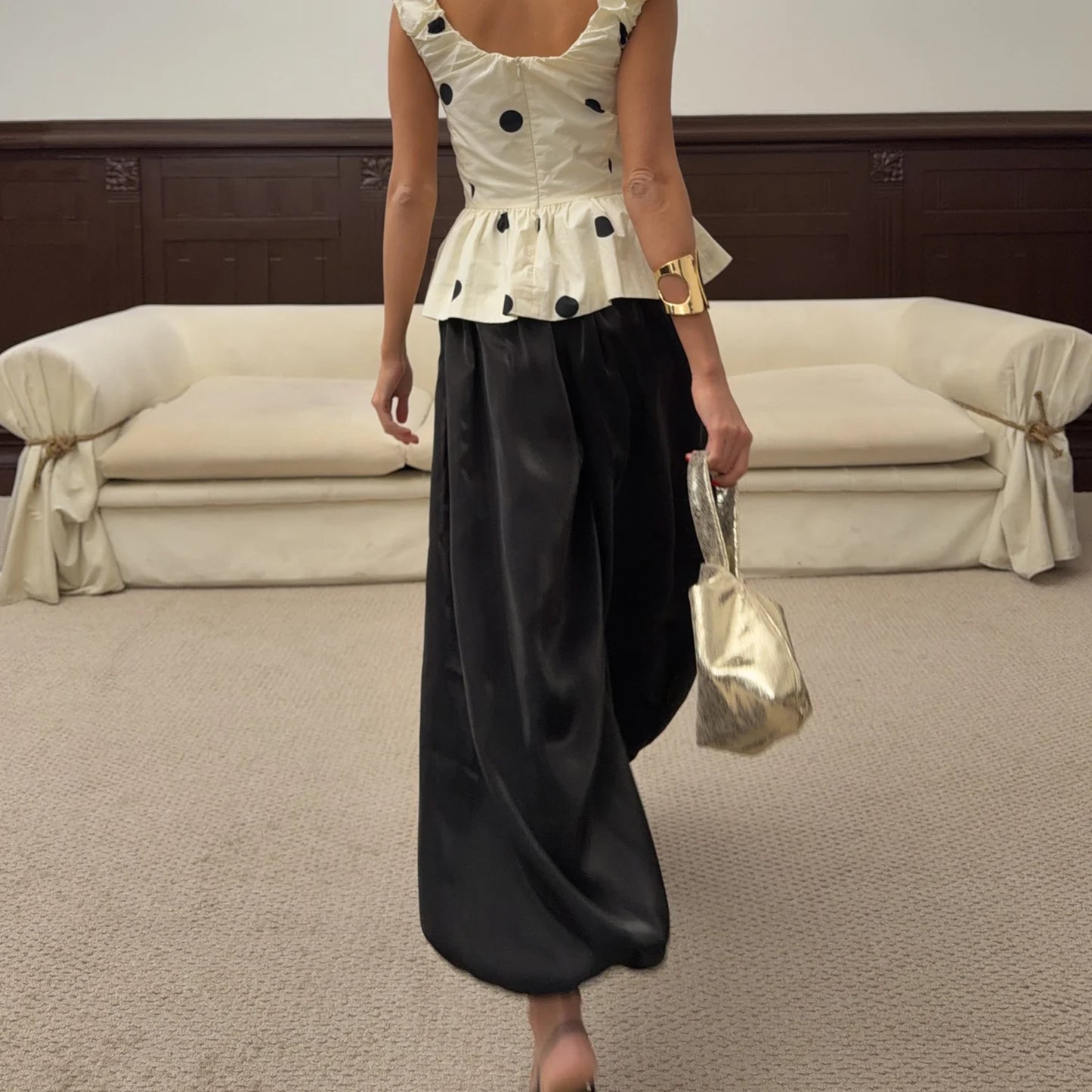 DNBS Satin Finish Women's Loose Balloon Pants, Elastic Cuffed Harem Trousers, Elegant Loungewear for Spring & Summer