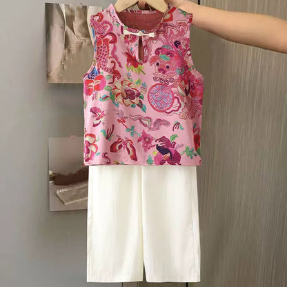Fashion Chinese Tops Pants Girl Suit Casual Costume Kids Clothes Baby Outfit Summer Two-piece Set Girls Hanfu Children's Sets