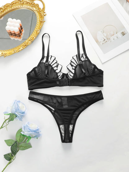 Beautiful Women's Pink and Black brassiere Lace Sexy Lingerie Set Pull Up Bra 2024 New fashionable Women's Clothing