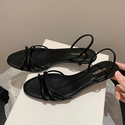 Fashion Pointed Toe Cross Tied Kitten Heel Sandal Women Summer Sexy Open Toe Patchwork Slide Sandal Elegant Comfort Zapato Mujer