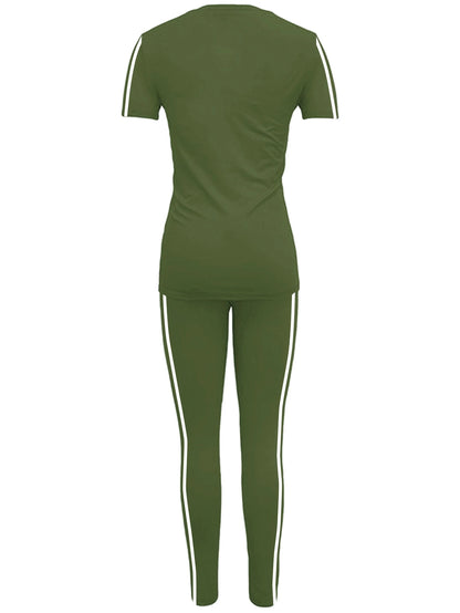 Women's Side-Striped Summer Sportswear Set Short Sleeve Long Pants Breathable Base Layer Clothing Colorful Casual Outfit