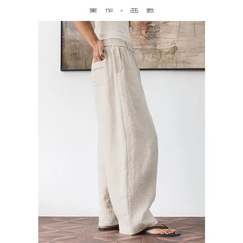 21 Count Ramie Elastic Waist Plus Size Casual Pants Loose Linen Women's Trousers 2026 Spring/Summer Women's Fashion