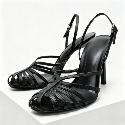 Elegant Satin Narrow Band Gladiator Sandals Women Fashion Round Toe High Heels for Ladies Luxury Designer Summer Heeled Sandals