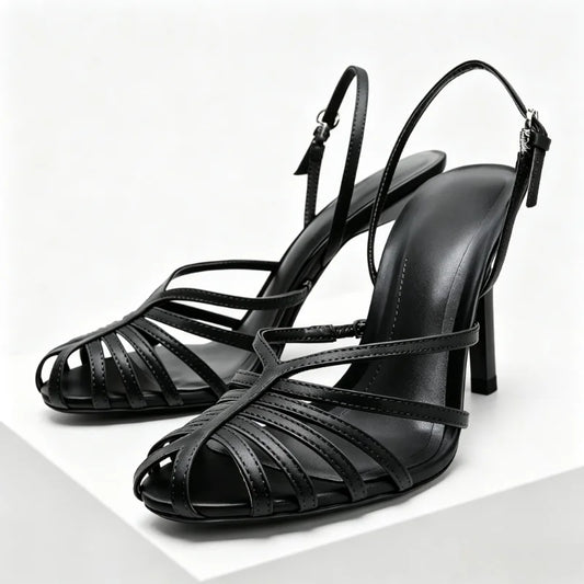 Elegant Satin Narrow Band Gladiator Sandals Women Fashion Round Toe High Heels for Ladies Luxury Designer Summer Heeled Sandals