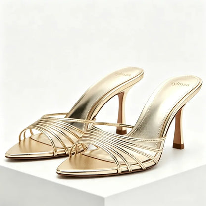 Sexy Pointed Peep Toe Heeled Sandals Women Luxury Rhinestone Detail Stiletto Heel Slippers for Ladies Summer Elegant High Heels