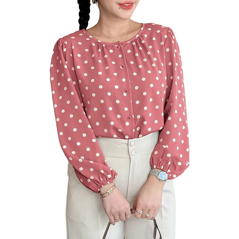 ZANZEA Women Polka Dot Fashionable Blouses O-Neck Lantern Sleeves Button Up Shirt 2026 Spring Fall Daily Casual Camisas de Mujer