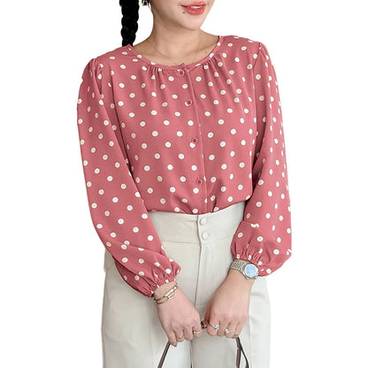 ZANZEA Women Polka Dot Fashionable Blouses O-Neck Lantern Sleeves Button Up Shirt 2026 Spring Fall Daily Casual Camisas de Mujer