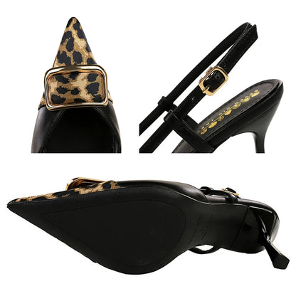 BIGTREE Shoes Women Pumps Metal Decoration High Heels Stilettos 8 Cm Leopard Women Heels Sexy Party Shoe Hollow Out Heel Sandals