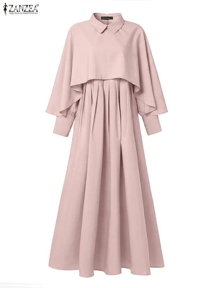 Modest Muslim Sets Fashion 2PCS Poncho Blouse Dress Sets ZANZEA Ramadan Hijab Outfits Women 2 Pieces Sets Long Sleeve Tops Suit