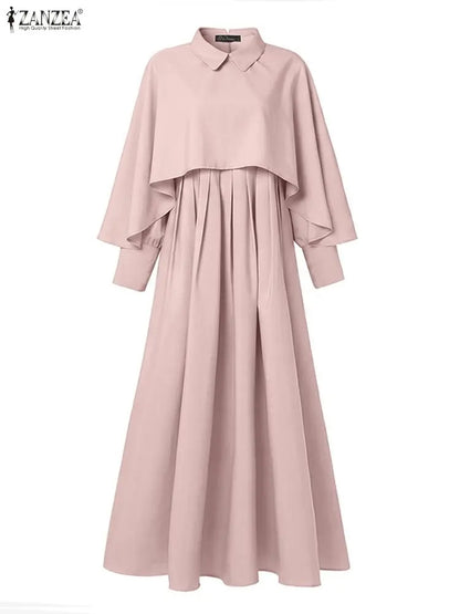 Modest Muslim Sets Fashion 2PCS Poncho Blouse Dress Sets ZANZEA Ramadan Hijab Outfits Women 2 Pieces Sets Long Sleeve Tops Suit