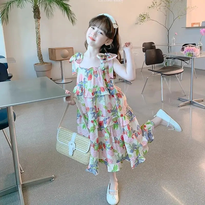 Children's Strappy Cake Dress for Little Girls Summer Dress Luxury Girl Dresses 2025 Clothes Elegant Kids' 4 Years Casual 8 9 6