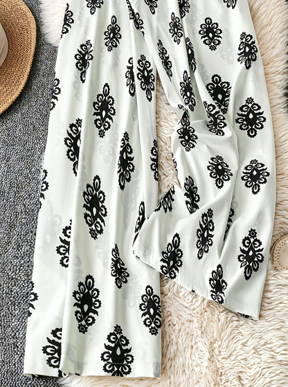 Women's Oversized Woven Casual Pants Comfortable Loose Fit High Waist Straight Leg Trousers