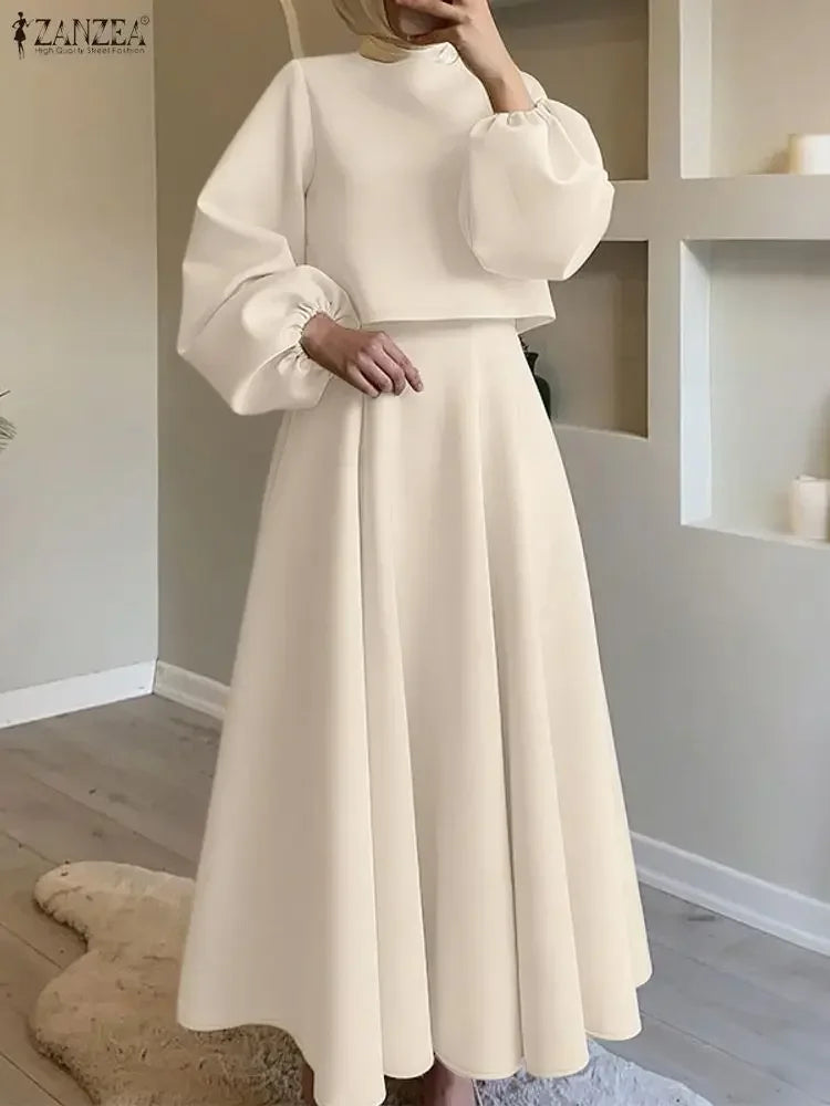 ZANZEA Spring Elegant Long Sleeve Dress Sets Stylish Women 2 Piece Sets Office Outfits Solid Cropped Blouse Skirt Tracksuit 2026