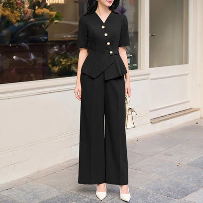 ZANZEA Summer 2 Pieces Sets Elegant V Neck Short Sleeve Blouse Pant Sets 2026 Stylish Women OL Work Outfit Solid Color Tracksuit