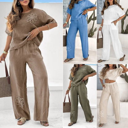 Women's Cotton Blend Suit Women's Summer Casual Printed Sportswear Set Lightweight Cotton Blend Outfit for Fashionable
