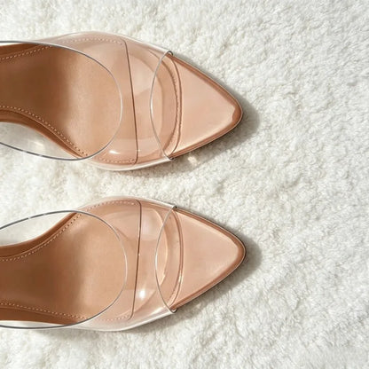 Sexy Pointed Toe Peep Toe Heeled Sandals Women Transparent PVC Design Women Slippers Summer Elegant Women Shoes Mules Sandalias