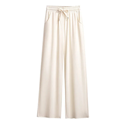 155Kg Plus Size Women's Loose Straight Pants Thin Summer High Waist Closed Ice Silk Trouser Hip 150 5XL 6XL 7XL 8XL 9XL 4 Colors