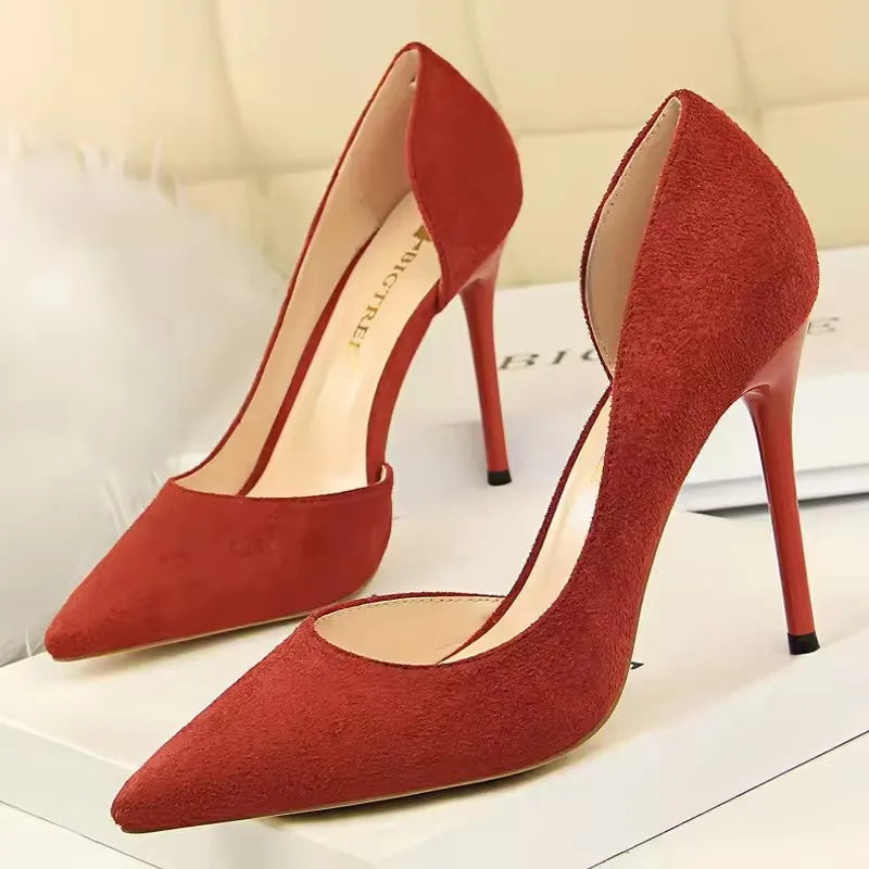 BIGTREE Shoes Pointed Toe Woman Pumps Stiletto High Heels Suede Women Shoes Sexy Women Heels Wedding Shoes Female Heels 10.5cm