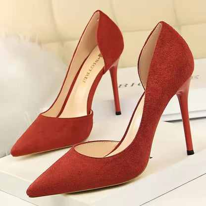 BIGTREE Shoes Pointed Toe Woman Pumps Stiletto High Heels Suede Women Shoes Sexy Women Heels Wedding Shoes Female Heels 10.5cm
