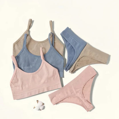 Women Seamless Bra And Panties Set U-Back Bralette Top Comfort Breathable Briefs Ribbed Sexy Lingerie Sports Underwear Set