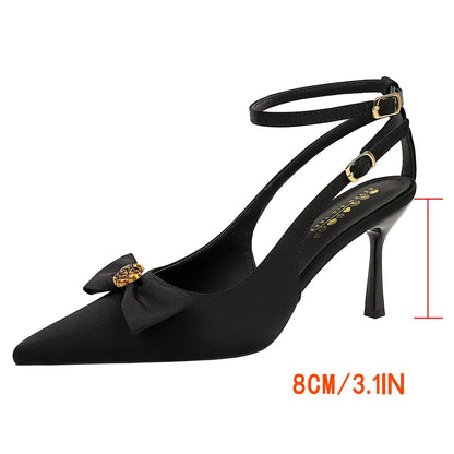 BIGTREE Shoes High-Heeled Sandals Women Pumps Metal Flower High Heels Women Stiletto 8 cm Bowknot Women Sandals Summer Shoes