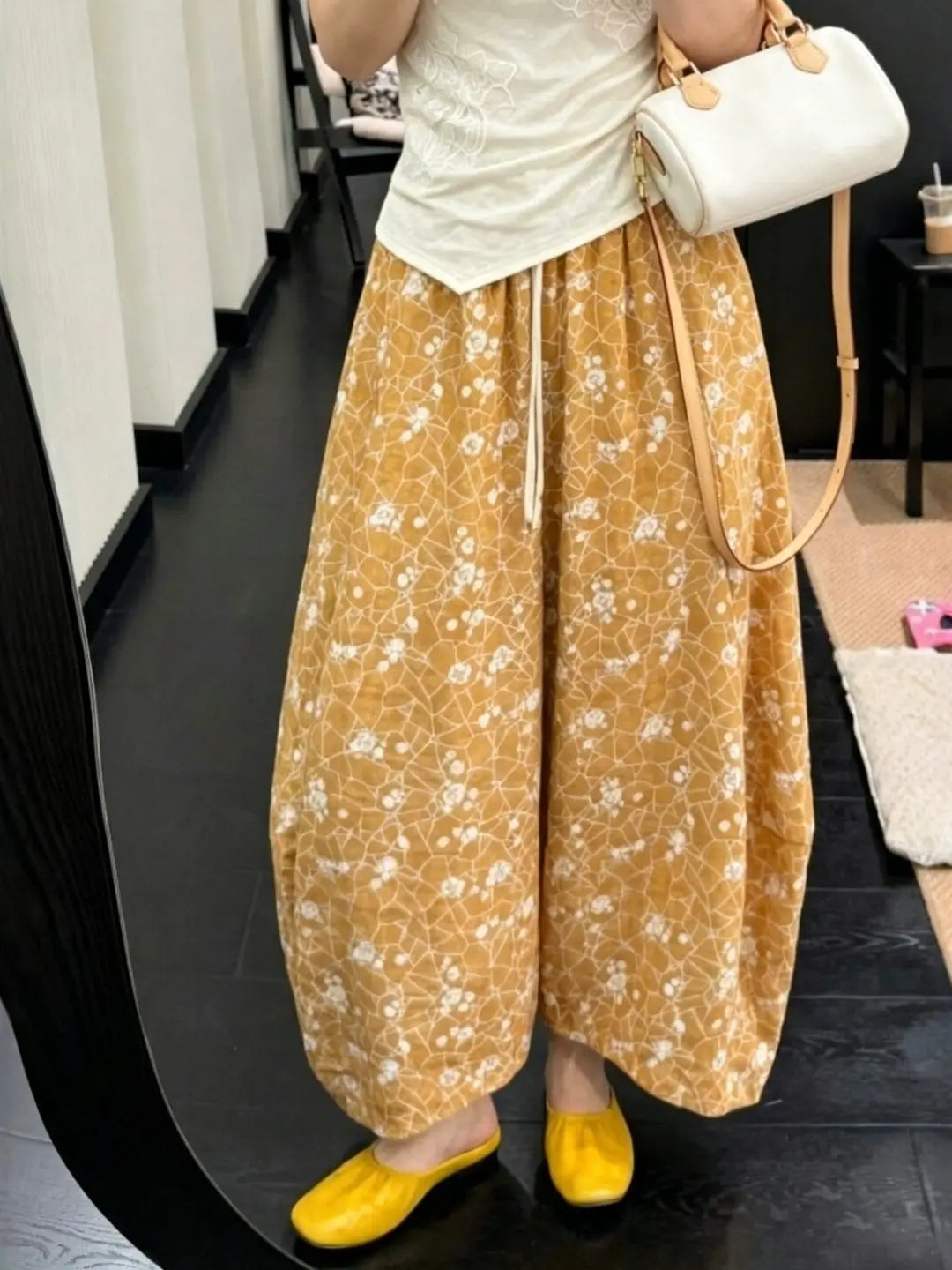 High Waist Chinese Style Printed Loose Slimming New Design Summer Knife- Pants Trendy Cotton Straight Leg Trousers