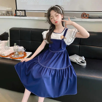 Summer Dresses Elementary Student Girl Clothes Cotton Linen Children's Dress 8 12 Years Kids Girls Princess Sunday 6 4 Girls' 10