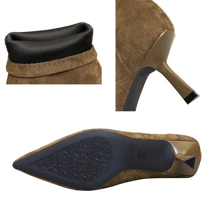 BIGTREE Shoes Retro Women's Boots Suede Pointed Women's Ankle Boots Stiletto High Heel Boots Autumn Winter Shoes Short Boots